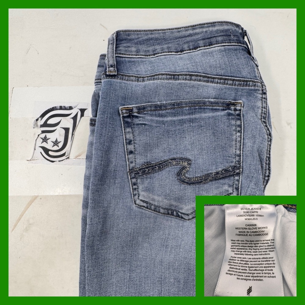 Silver Jeans Suki Capri Womens‎ Denim Jeans W30 Light Wash Distressed